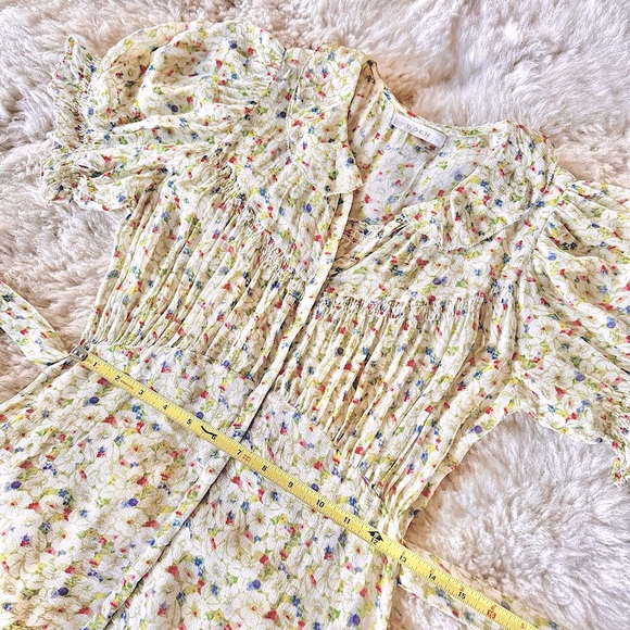 💋SOLD💋🪁🌼🎈DÔEN ‘Mira’ Silk Georgette Yellow Victoria Floral Mini Dress✨ - Picture 17 of 17